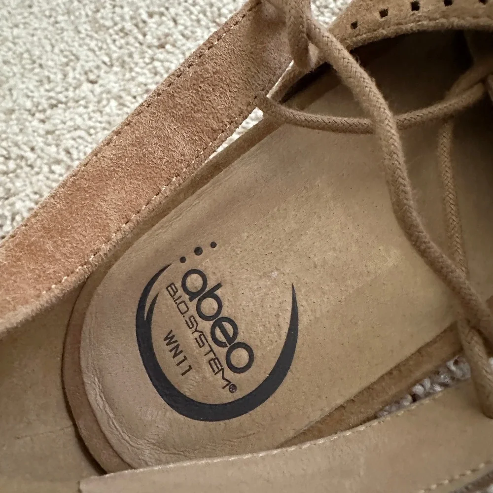 ABEO Lilia Wedge Sandals Women 11N Tan Suede Lace Up B.I.O.system Boho